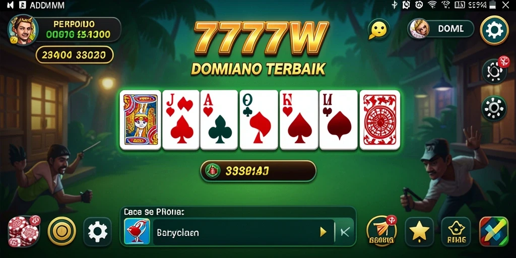 Tampilan gameplay seru dan interaktif dari 7777W saat bermain domino.