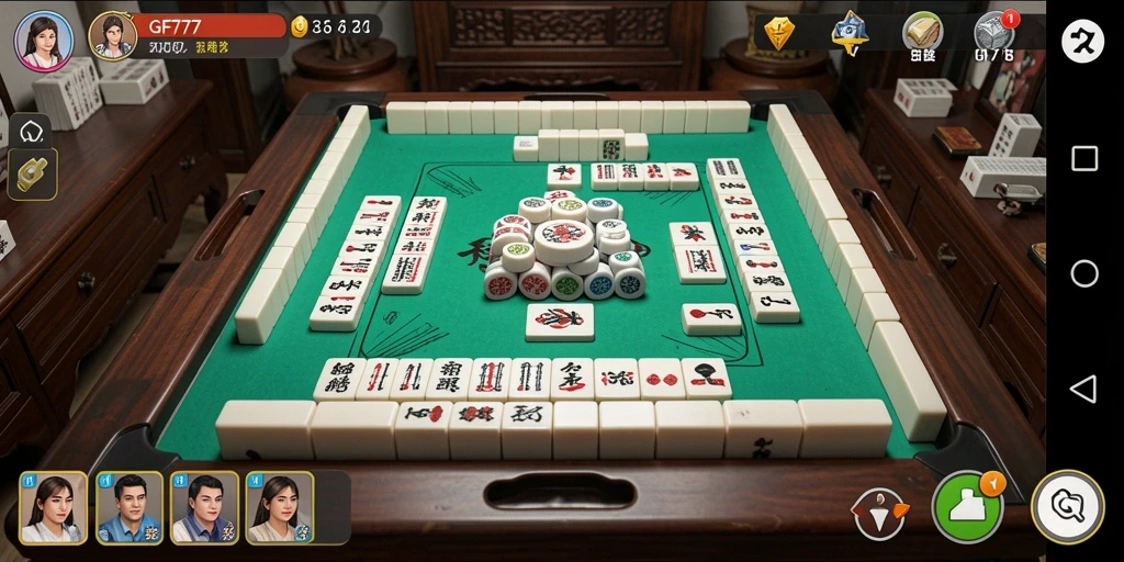 Screenshot gameplay GF777 menunjukkan suasana seru saat bermain Mahjong.