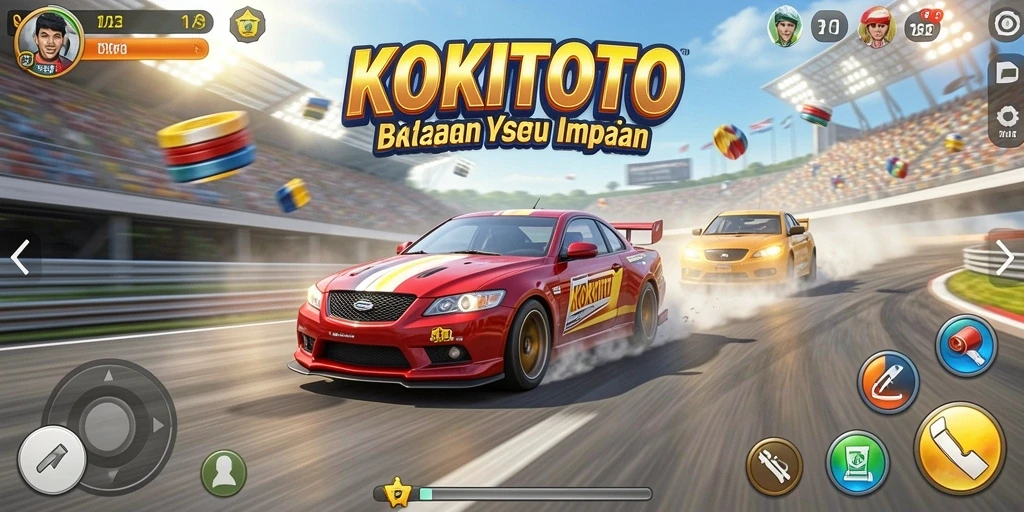 Tampilan gameplay seru di KOKITOTO saat balapan di trek yang menantang.
