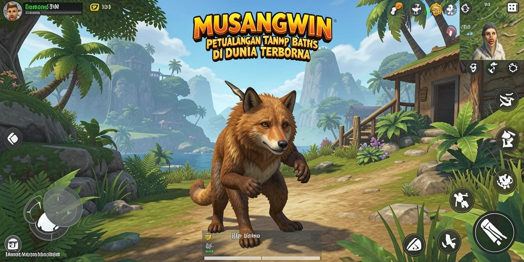 Tangkapan layar gameplay MUSANGWIN menampilkan eksplorasi dunia terbuka yang luas.