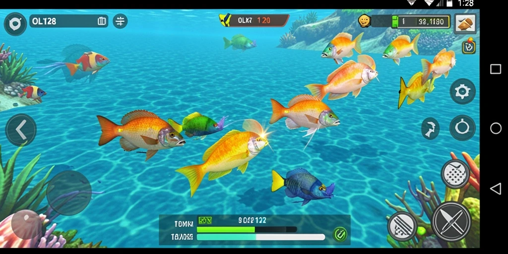 Screenshot OLX128 menampilkan gameplay Tembak Ikan yang seru dan penuh aksi.