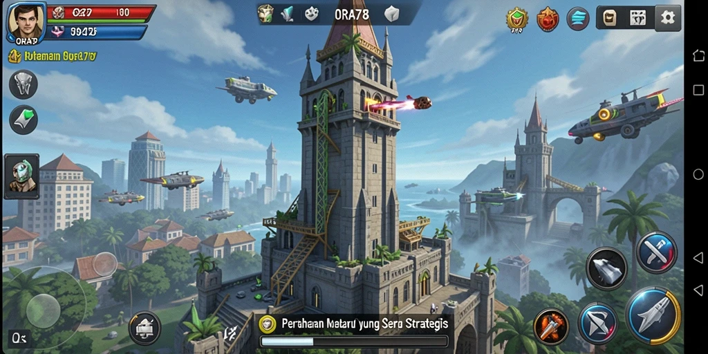 Tampilan gameplay ORA78 menampilkan aksi menara pertahanan yang intens.