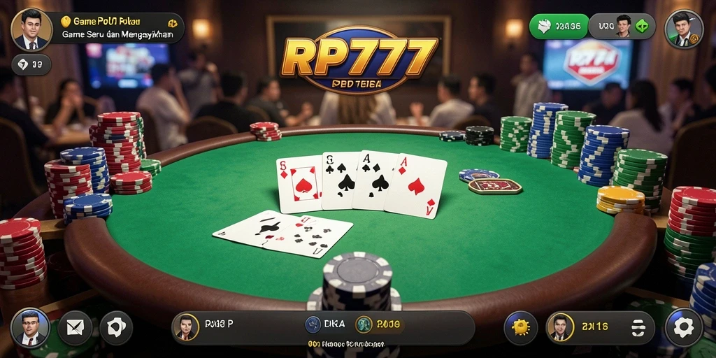 Screenshot utama RP777 menampilkan gameplay Poker yang seru dan interaktif.