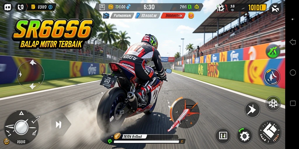 Tampilan gameplay menegangkan dari balapan motor di SR6666.